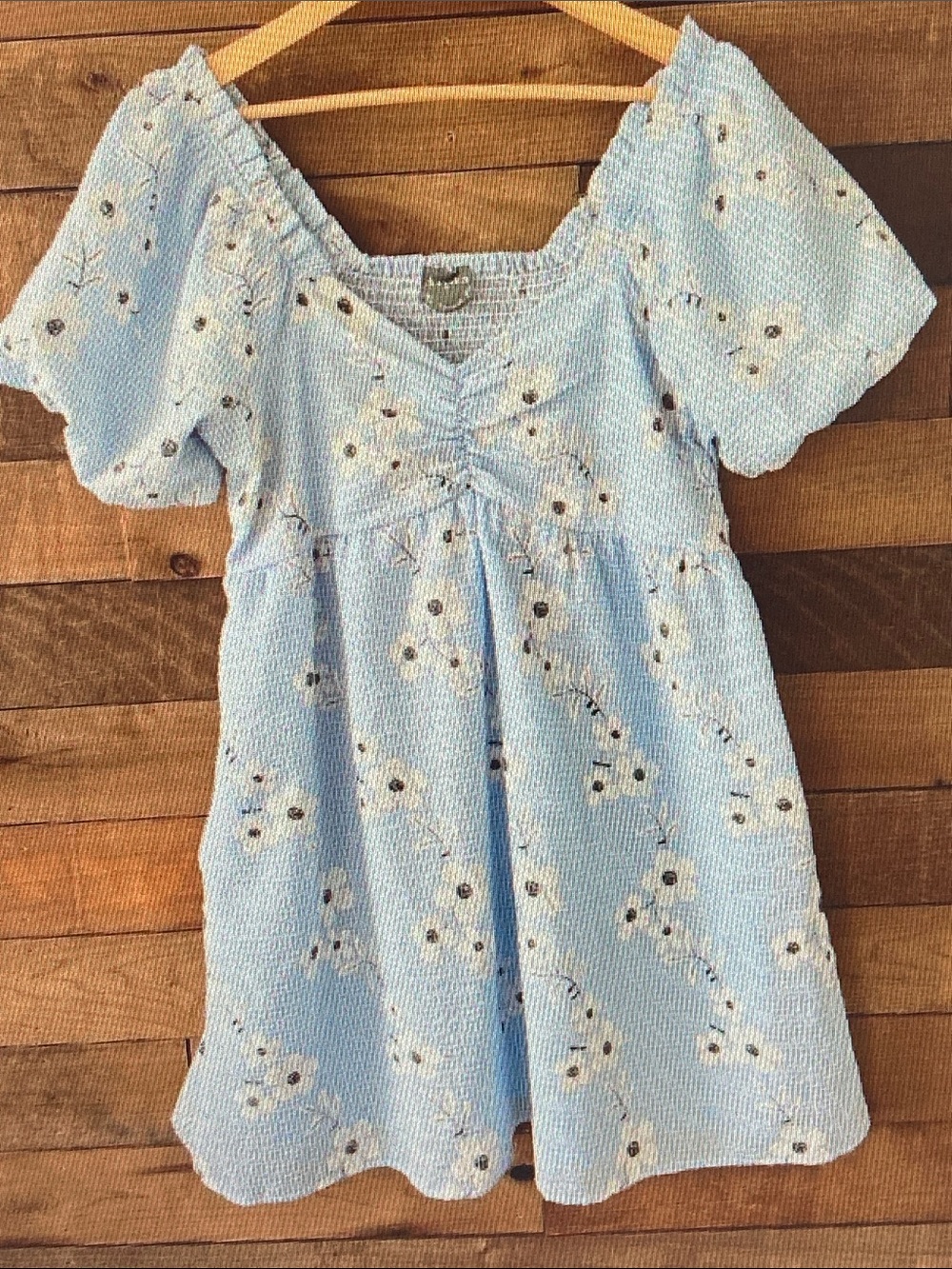 ARULA Light Blue Floral Ruched Mini Dress